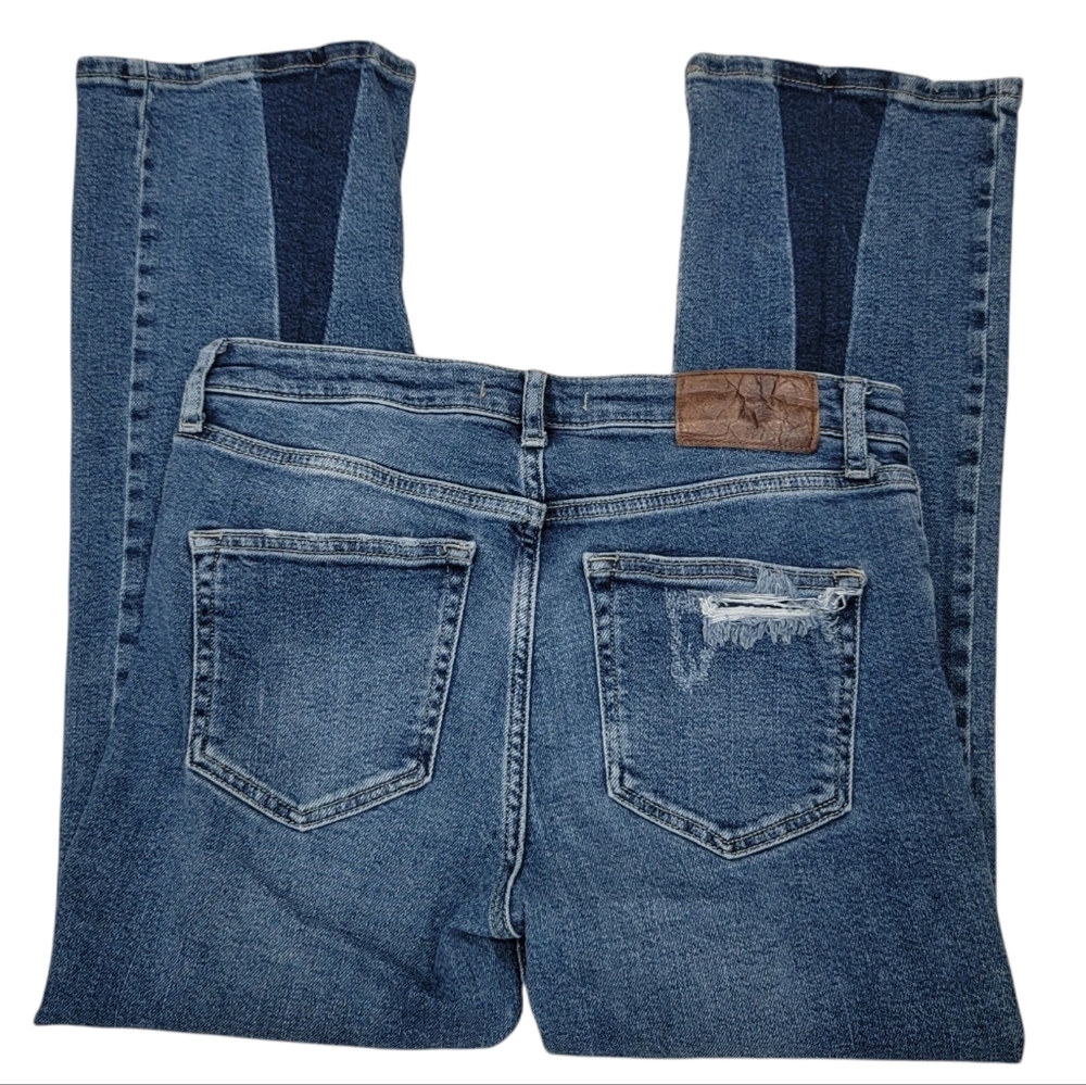 Free People Cropped Flare Leg Jeans w/ Colorblock Cut Out Distressed Wom… - Picture 7 of 17